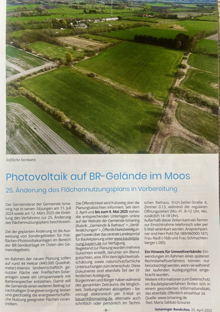 Rundschau, Photovoltaik im Moos, Ismaning, Energie, solarpark, Solarenergie, Naturzerstörung, Risinger Robert, Erro