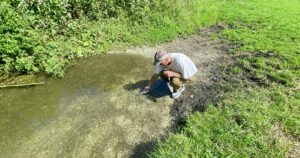 Hier am Pferdeeinstieg zur Goldach hat Adi eine Wasserprobe genommen